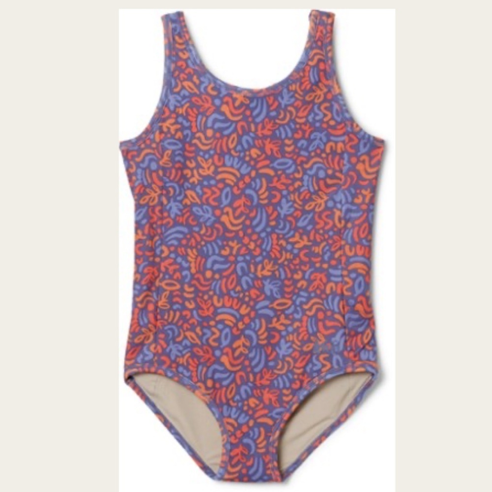 REI Co-op Girl purple orange Colorful Patterned Swimsuit 10/12
